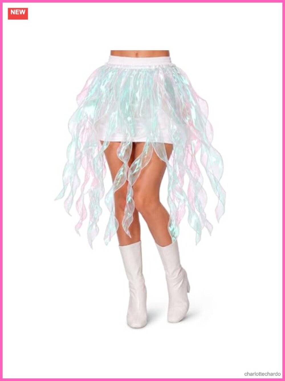 Holographic Jellyfish Skirt Women Mermaid Costume Ruffled Full Length Cosplay